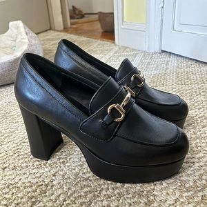 Steve Madden Leather Cinderella Horse-Bit Platform Loafer Black